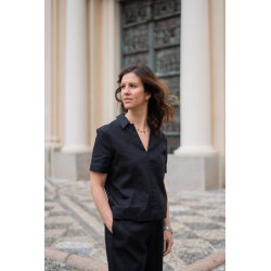 CALVIN KLEIN DONNA BLUSA A MANICA CORTA IN LINO CON SCOLLO A V