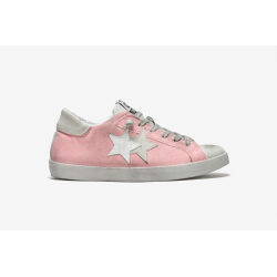 2 STAR SNEAKER LOW IN CANVAS ROSA DETTAGLI GHIACCIO E GRIGIO - EFFETTO "USED"