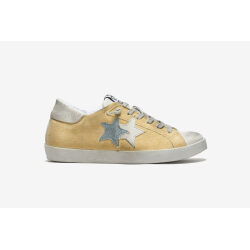 2 STAR SNEAKER LOW IN CANVAS GIALLO DETTAGLI BLUE JEANS E GHIACCIO - EFFETTO "USED"