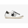 2 STAR SNEAKERS PRIME STAR PELLE BIANCA CON DETTAGLI LAMINATI E NERI ED EFFETTO USED