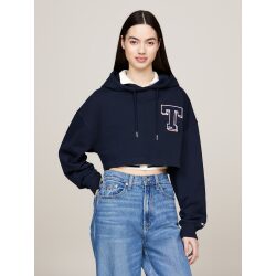 TOMMY JEANS FELPA CROP IN STILE COLLEGE CON CAPPUCCIO