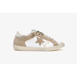 2 STAR SNEAKERS VERY STAR PELLE BIANCA CON DETTAGLI IN CROSTA BEIGE