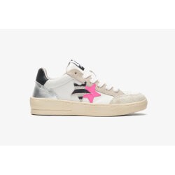 2 STAR SNEAKERS NEW STAR IN PELLE BIANCA CON DETTAGLI IN CROSTA GHIACCIO, ZEBRATA E FUCSIA